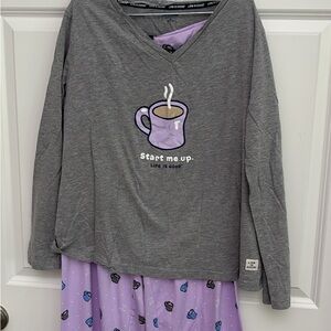 Life Is Good Gray and Lavender Pajama Set with shorts